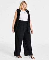 Bar Iii Trendy Plus Peak Lapel Open Front Long Vest Sleeveless Ribbed Cut Out Top Wide Leg High Rise Pants Exclusively At Macys