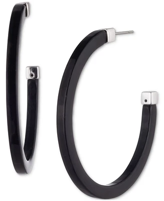 Lauren Ralph Lauren Silver-Tone Black Acetated Medium Hoop Earrings, 1.6"