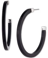 Lauren Ralph Lauren Silver-Tone Black Acetated Medium Hoop Earrings, 1.6"