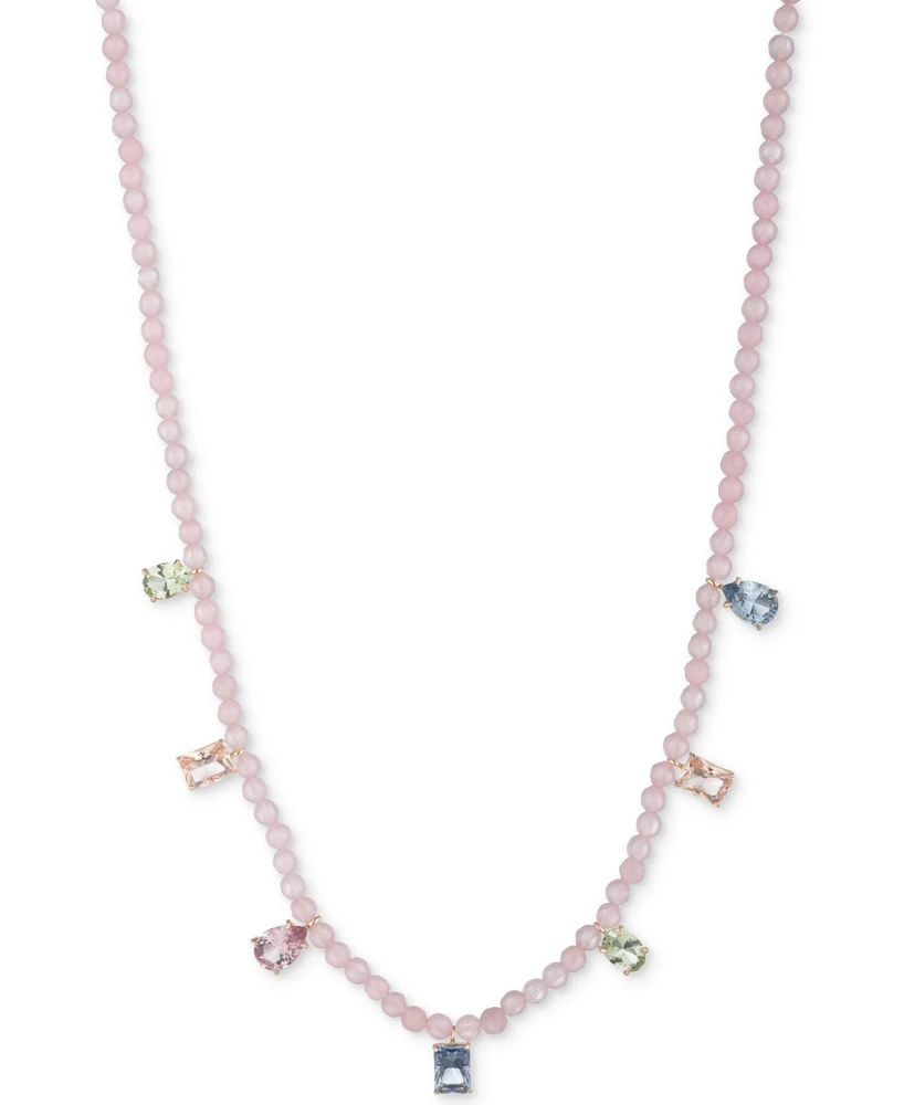 Lauren Ralph Lauren Gold-Tone Rose Quartz & Multicolor Mixed-Cut Stone Dangle Beaded Collar Necklace, 16" + 3" extender