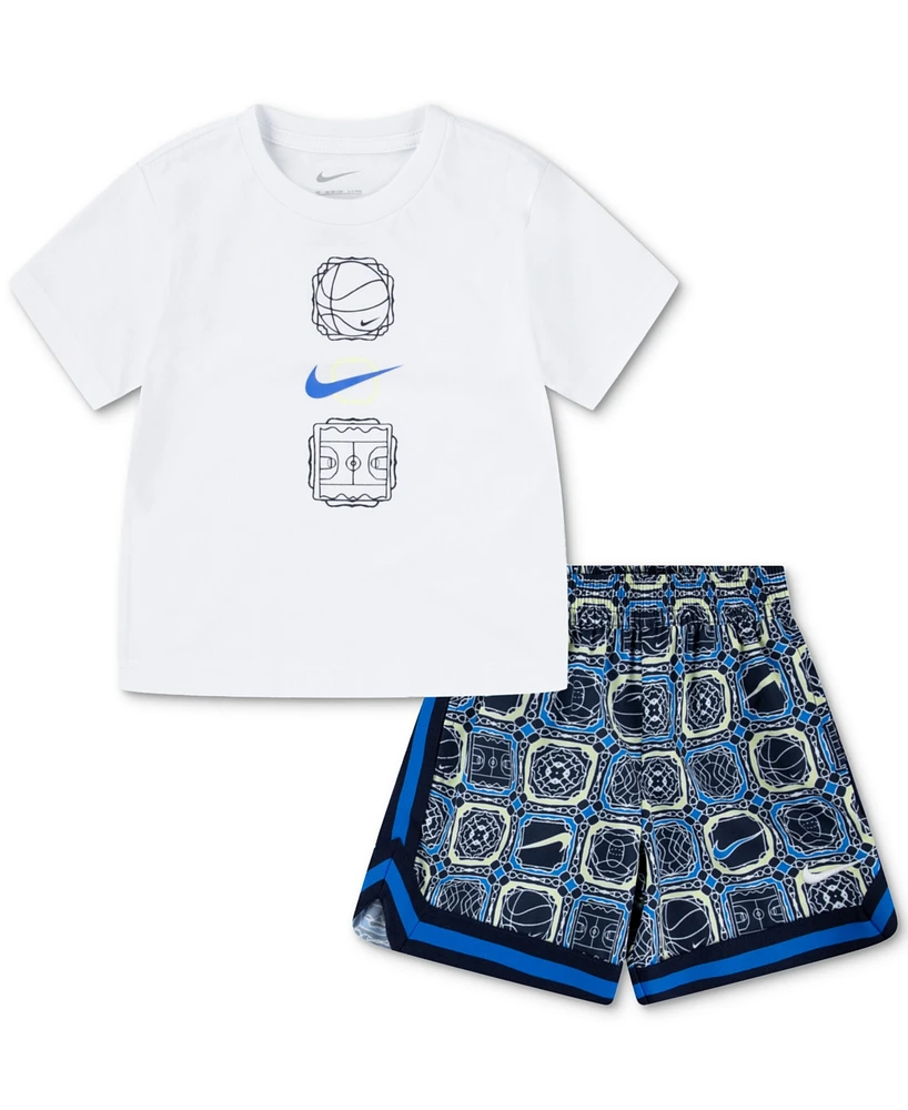 Nike Little Boys Dri-fit Dna 24 Graphic T-Shirt & Shorts, 2 Piece Set