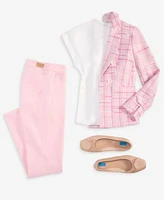 Jones New York Womens Plaid Tweed Blazer Short Sleeve Top Lexington Straight Leg City Jeans