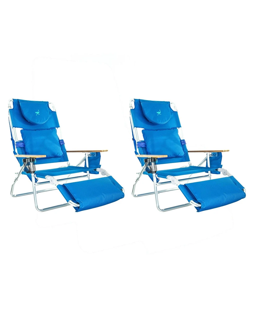 Ostrich Deluxe Padded 3-n-1 Outdoor Lounge Reclining Beach Chair, Blue (2 Pack)