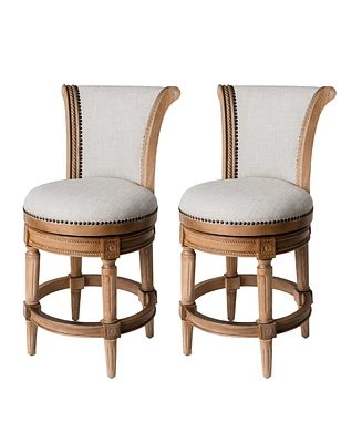 Maven Lane Pullman Counter Stool, Weathered Oak Finish & Sand Color, Set of 2