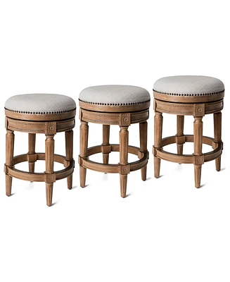 Maven Lane Pullman Backless Counter Stool in Weathered Oak Finish w/ Sand Color Fabric Upholstery, Set of 3