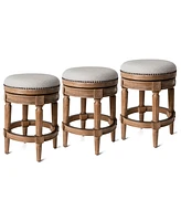 Maven Lane Pullman Backless Counter Stool in Weathered Oak Finish w/ Sand Color Fabric Upholstery, Set of 3