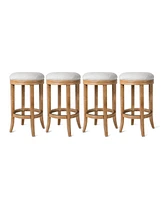 Maven Lane Eva Counter Stool in Weathered Oak Finish, Sand Color, Set of 4