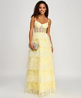 Say Yes Juniors' Embellished Ruffled Sleeveless Ball Gown, Created for Macy's