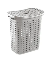 Sterilite Plastic Weave Laundry Hamper Slim Clothes Lidded Basket, Gray, 4-Pack