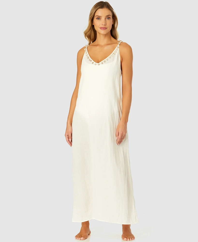 Ibiza Anne Cole Women's V-Neck Crochet Back Maxi Cover-Up