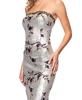 Betsy & Adam Women's Floral Sequined Strapless Gown