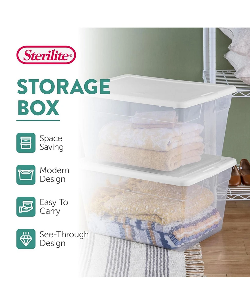 Sterilite 56 Quart Clear Plastic Storage Container Box w/ Latching Lid ...