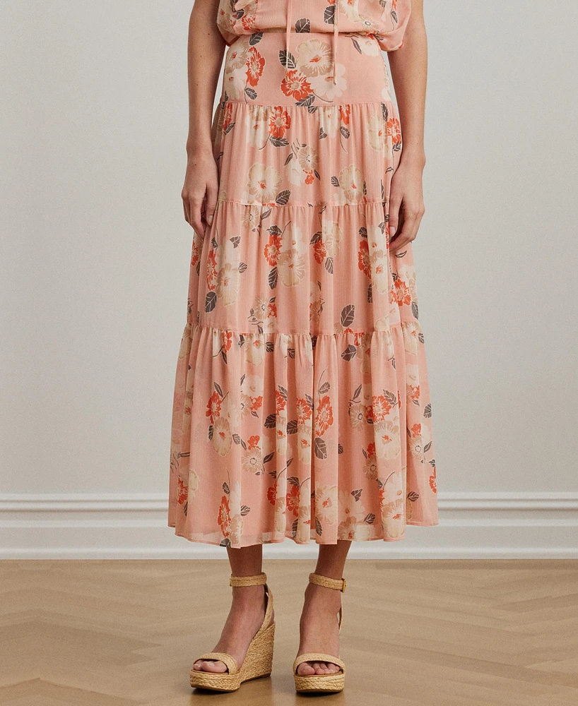 Lauren Ralph Women's Floral Crinkle Georgette Tiered Skirt, Regular & Petite