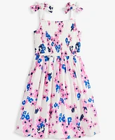 On 34th Little & Big Girls Mommy Me Woven Cotton Sketched Bouquet-Print Tie-Strap Smocked Dress, Exclusively at Macy's