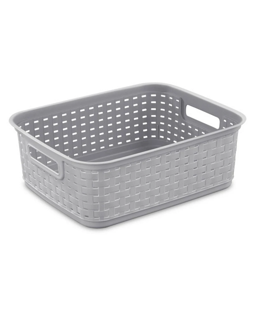 Sterilite Short Weave Wicker Pattern Storage Container Basket, Gray (12 Pack)