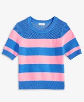 On 34th Women's Cotton Striped Perforated-Stitch Sweater, Exclusively at Macy's