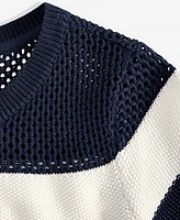 On 34th Women's Cotton Striped Perforated-Stitch Sweater, Exclusively at Macy's