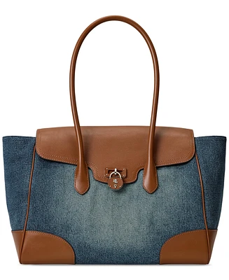 Lauren Ralph Lauren Washed Denim Extra-Large Tanner Satchel