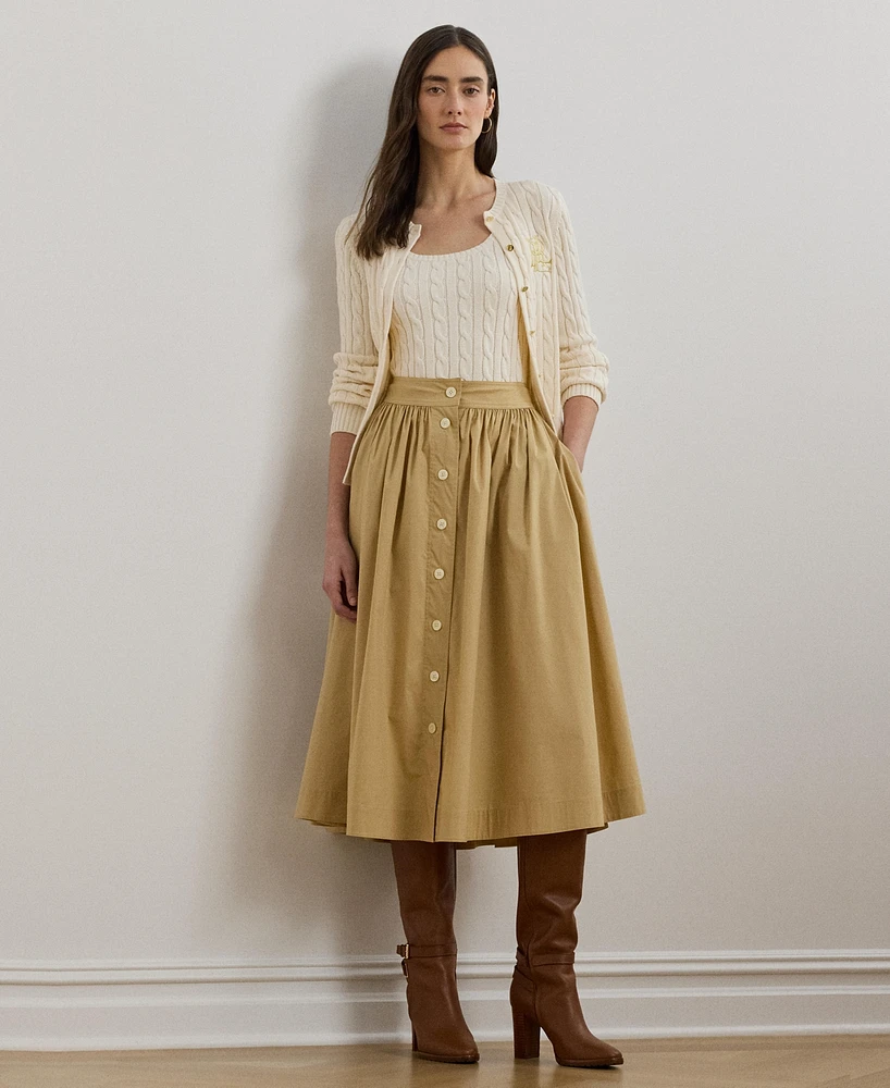 Lauren Ralph Women's Button-Front Cotton-Blend Skirt