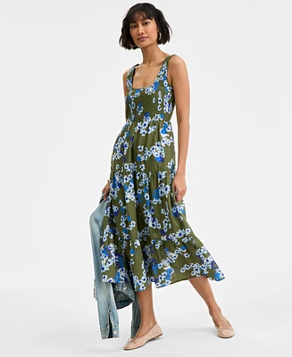 On 34th Women's Woven Gingham Tiered Scoop-Neck Tank Midi Dress, Exclusively at Macy's