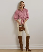 Lauren Ralph Women's Tie-Waist Stretch-Cotton Blend Shirt