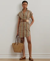 Lauren Ralph Women's Belted Cotton Madras Shirtdress