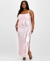 B Darlin Trendy Plus Sequin Square-Neck Gown