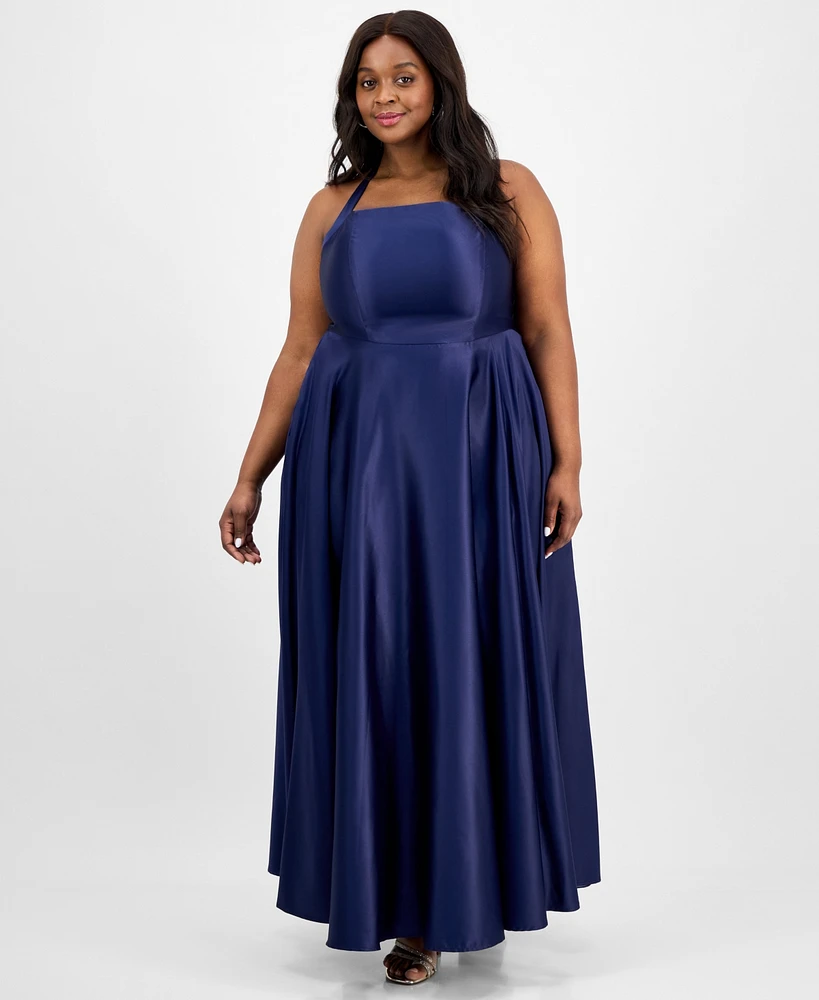 B Darlin Trendy Plus Satin Halter Gown