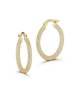 Rachel Zoe 14K Gold Plated Sterling Silver Small Pave Hoop Earrings