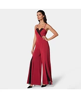 Bebe Women's Tuxedo Lace Combo Ultra Wide Leg Jumpsuit