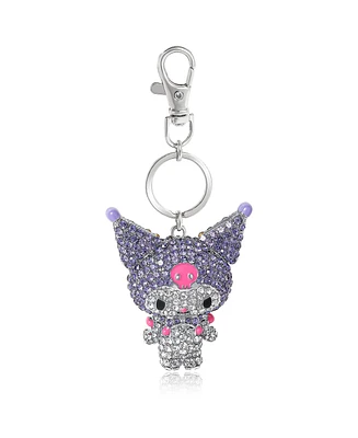 Sanrio Kuromi Crystal Keychain Bag Travel Charm – Sparkling Purple and Silver Rhinestones