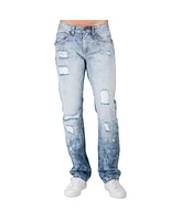 Level 7 Men's Slim Straight Leg Destroyed Mended Premium Denim Jeans