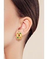 Rachel Zoe Gold Plated Bold Wide Hoop Earrings with Multicolor Crystals