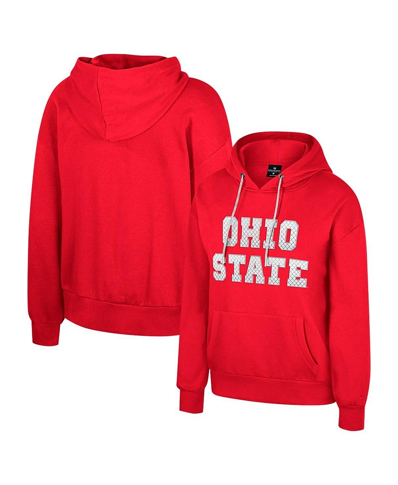 Colosseum Women's Scarlet Ohio State Buckeyes Reflection Rhinestone Drawcord Pullover Hoodie