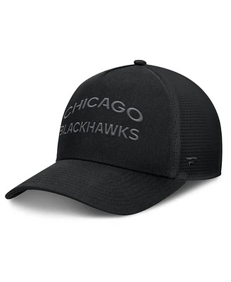 Fanatics Men's Black Chicago Blackhawks Authentic Pro Road Stack Text A-Frame Adjustable Hat