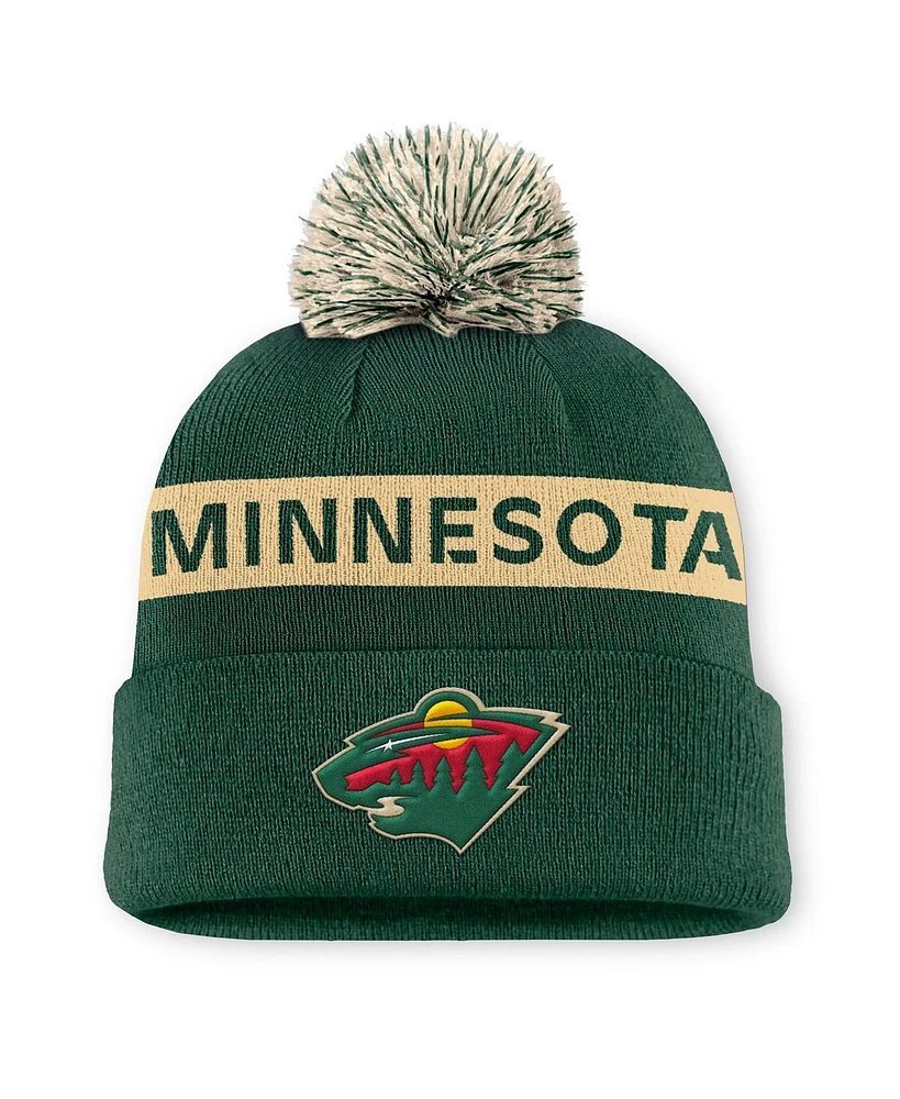 Fanatics Women's Green/Cream Minnesota Wild Authentic Pro Rink Cuffed Knit Hat with Pom