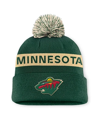 Fanatics Women's Green/Cream Minnesota Wild Authentic Pro Rink Cuffed Knit Hat with Pom