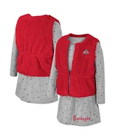 Colosseum Girls Toddler Scarlet Ohio State Buckeyes Meowing Vest Dress Set