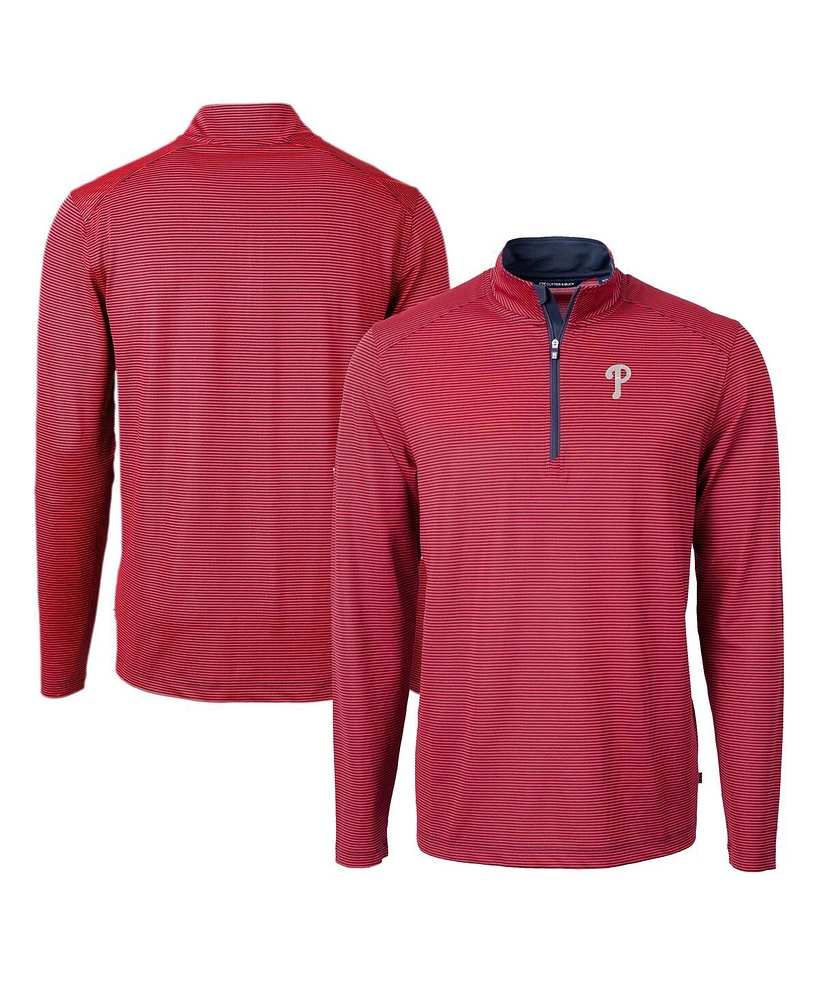 Cutter & Buck Men's Red/Navy Philadelphia Phillies Virtue Pique Micro Stripe Quarter-Zip Pullover Top