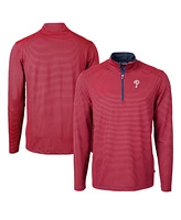 Cutter & Buck Men's Red/Navy Philadelphia Phillies Virtue Pique Micro Stripe Quarter-Zip Pullover Top