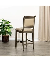 24" Counter Height Farmhouse Stool, Leather Seat, Rustic Upholstered Kitchen Stool (1PK)-The Pop Home