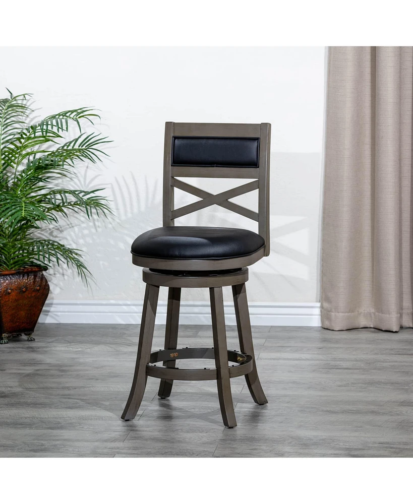 24" Counter Height Swivel Bar Stool with X-Back and Leather Upholstered Seat(1PK)-The Pop Home