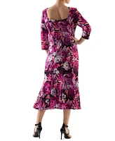 Donna Ricco Women's Floral-Print Flounce-Hem Midi Dress