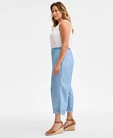 Style & Co Plus Embroidered-Hem Chambray Pull-On Pants, Exclusively at Macy's