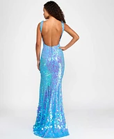 City Studios Juniors' Sequined Side-Slit Evening Gown, Created for Macy's