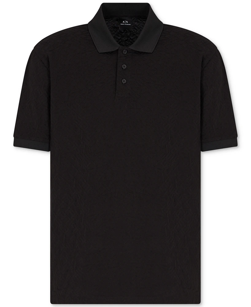 A|X Armani Exchange Men's Classic Fit Short Sleeve Allover Label Polo Shirt