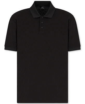 A|X Armani Exchange Men's Classic Fit Short Sleeve Allover Label Polo Shirt