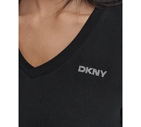 Dkny Sport Women's Studded-Logo V-Neck T-Shirt Dress