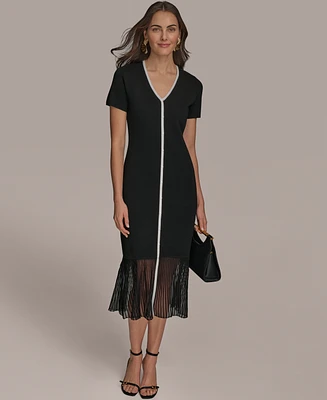 Donna Karan New York Women's Mixed-Media Midi Dress