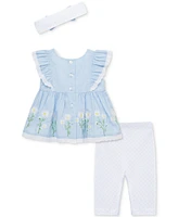 Little Me Baby Girls 3-Pc. Chambray Daisy Tunic, Leggings & Headband Set